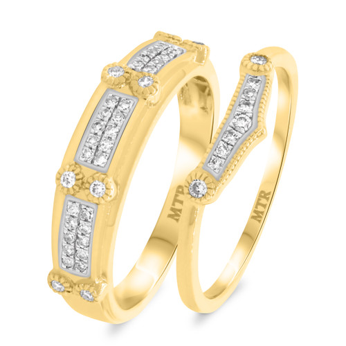 Photo of Yasmine 1/3 ct tw. Diamond His and Hers Matching Wedding Band Set 10K Yellow Gold [WB217Y]