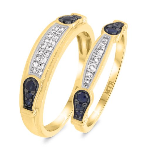 Photo of Bee 1/5 ct tw. Diamond His and Hers Matching Wedding Band Set 10K Yellow Gold [WB221Y]