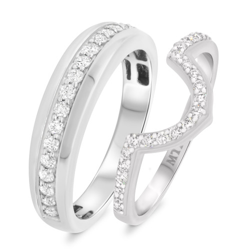 Photo of Mauve 2/3 ct tw. Diamond His and Hers Matching Wedding Band Set 10K White Gold [WB225W]