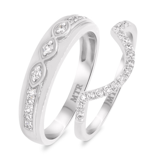 Photo of Nea 3/8 ct tw. Diamond His and Hers Matching Wedding Band Set 10K White Gold [WB231W]