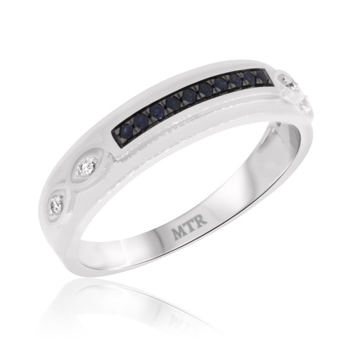 Photo of Aziza 1/20 ct tw. Sapphire Mens Band 10K White Gold [BT223WM]