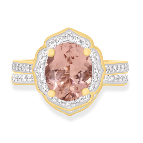 Photo of Mauve 2 5/8 Carat T.W. Morganite and Diamond Matching Bridal Ring Set 14K Yellow Gold [BR225Y-C000]