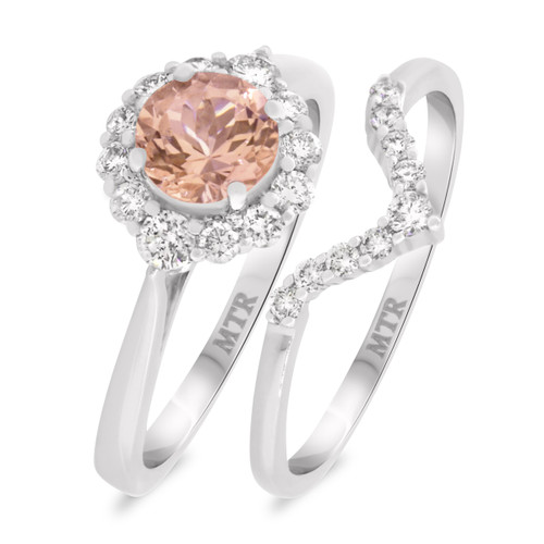 Photo of Rouge 1 1/6 ct tw. Round Morganite Bridal Ring Set 10K White Gold [BR227W-C000]