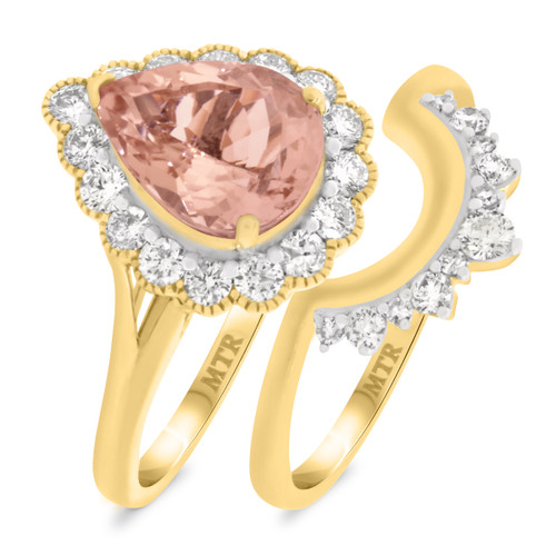 Photo of Lotus 2 1/2 ct tw. Pear Morganite Bridal Ring Set 14K Yellow Gold [BR229Y-C000]