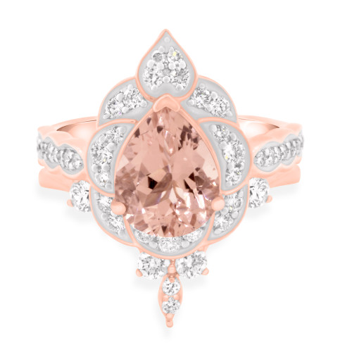 Photo of Petal 2 1/2 Carat T.W. Morganite and Diamond Matching Bridal Ring Set 10K Rose Gold [BR233R-C000]