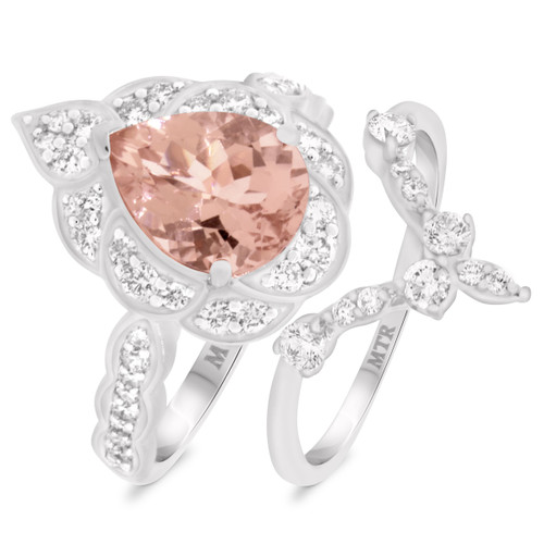 Photo of Petal 2 1/2 ct tw. Pear Morganite Bridal Ring Set 14K White Gold [BR233W-C000]