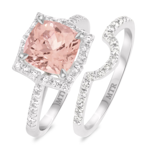 Photo of Milly 2 1/3 ct tw. Cushion Morganite Bridal Ring Set 14K White Gold [BR235W-C000]