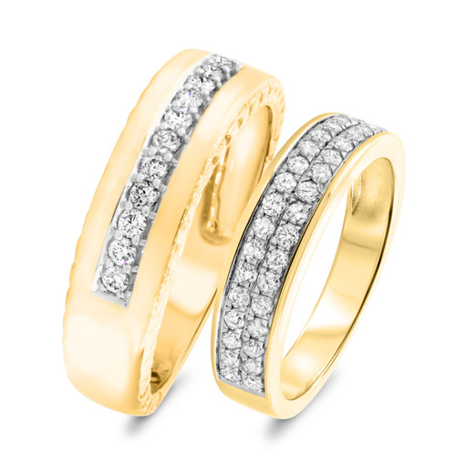 Photo of Aleeza 3/4 ct tw. Diamond His and Hers Matching Wedding Band Set 14K Yellow Gold [WB400Y]
