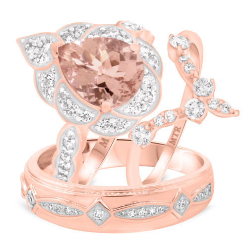 Photo of Petal 2 3/4 Carat T.W. Morganite and Diamond Trio Matching Wedding Ring Set 10K Rose Gold [BT233R-C000]