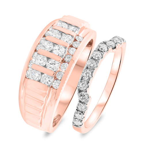 Photo of Lalasa 1 1/2 ct tw. Diamond His and Hers Matching Wedding Band Set 14K Rose Gold [WB405R]