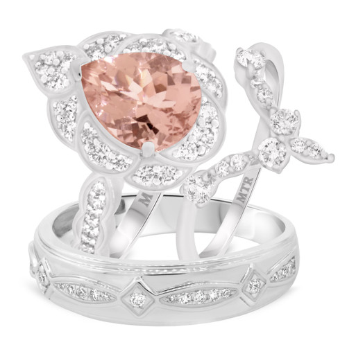 Photo of Petal 2 3/4 ct tw. Pear Morganite Matching Trio Ring Set 10K White Gold [BT233W-C000]