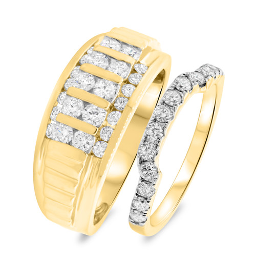 Photo of Lalasa 1 1/2 ct tw. Diamond His and Hers Matching Wedding Band Set 14K Yellow Gold [WB405Y]