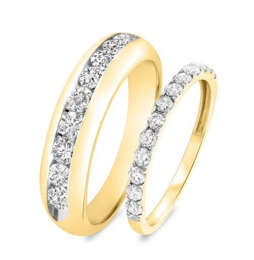 Photo of Eros 1 1/2 ct tw. Diamond His and Hers Matching Wedding Band Set 10K Yellow Gold [WB407Y]