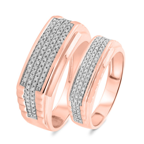 Photo of Winsome 1/2 ct tw. Diamond His and Hers Matching Wedding Band Set 10K Rose Gold [WB413R]