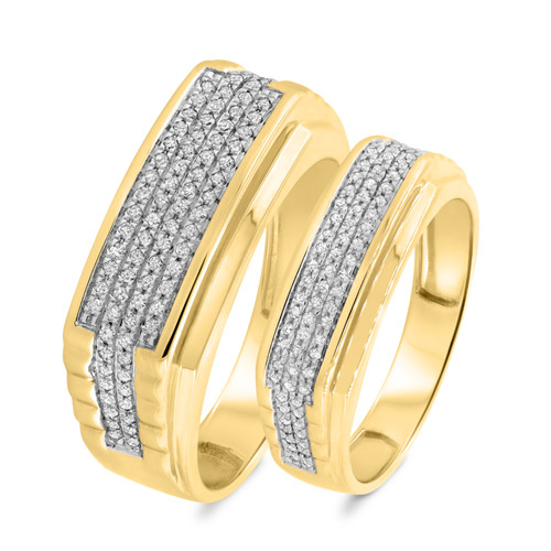 Photo of Winsome 1/2 ct tw. Diamond His and Hers Matching Wedding Band Set 14K Yellow Gold [WB413Y]