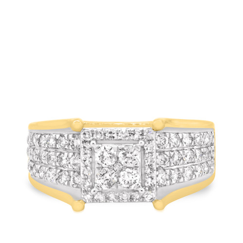 Photo of River 1 ct tw. Diamond Princess Cluster Engagement Ring 10K Yellow Gold [BT248YE-C000]