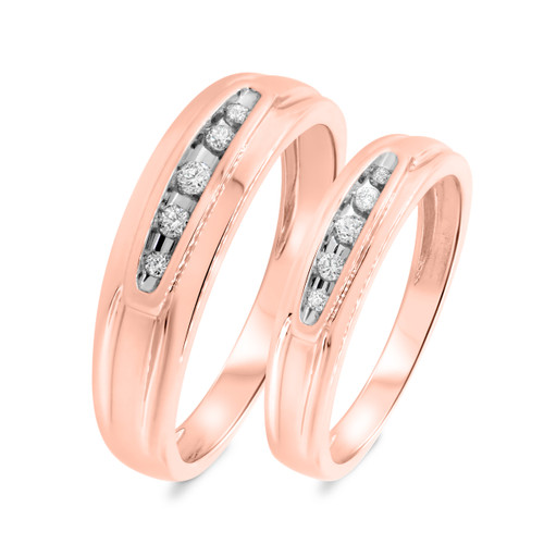 Photo of Zara 1/5 ct tw. Diamond His and Hers Matching Wedding Band Set 14K Rose Gold [WB417R]