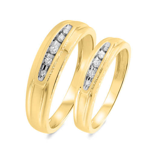 Photo of Zara 1/5 ct tw. Diamond His and Hers Matching Wedding Band Set 10K Yellow Gold [WB417Y]