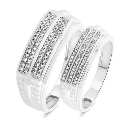 Photo of Beau 1/3 ct tw. Diamond His and Hers Matching Wedding Band Set 10K White Gold [WB421W]