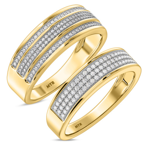 Photo of Jia 3/8 ct tw. Diamond His and Hers Matching Wedding Band Set 10K Yellow Gold [WB422Y]