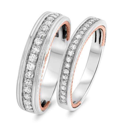 Photo of Forever 7/8 ct tw. Diamond His and Hers Matching Wedding Band Set 10K White Gold [WB448W]