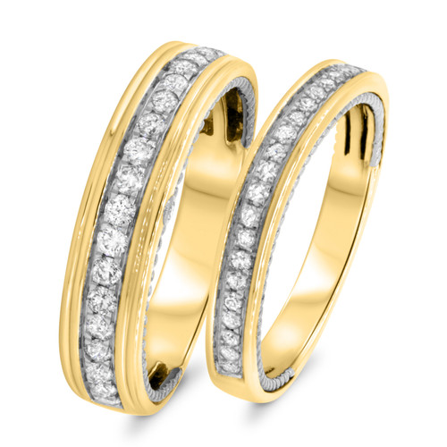 Photo of Forever 7/8 ct tw. Diamond His and Hers Matching Wedding Band Set 10K Yellow Gold [WB448Y]