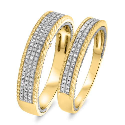 Photo of Affiance 1/3 ct tw. Diamond Wedding Band Set 14K Yellow Gold [WB449Y]