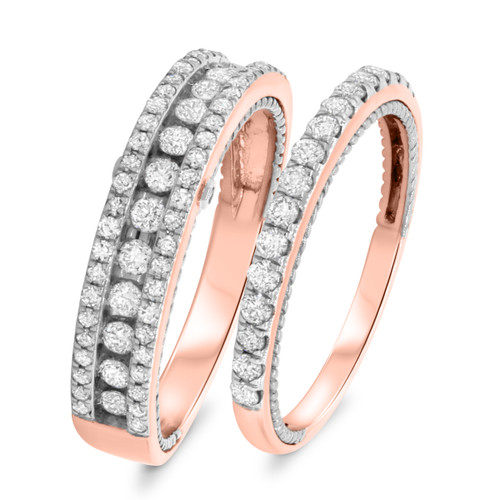 Photo of Blissfully 1 1/4 ct tw. Diamond His and Hers Matching Wedding Band Set 10K Rose Gold [WB458R]