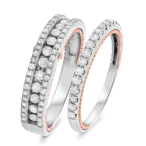 Photo of Blissfully 1 1/4 ct tw. Diamond His and Hers Matching Wedding Band Set 10K White Gold [WB458W]
