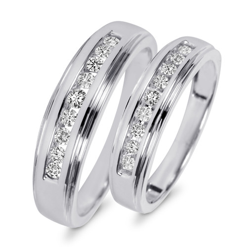 Photo of Encina 3/8 ct tw. Diamond His and Hers Matching Wedding Band Set 14K White Gold [WB501W]