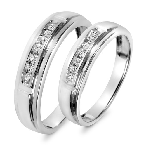 Photo of Boundless 1/8 ct tw. Diamond His and Hers Matching Wedding Band Set 14K White Gold [WB518W]