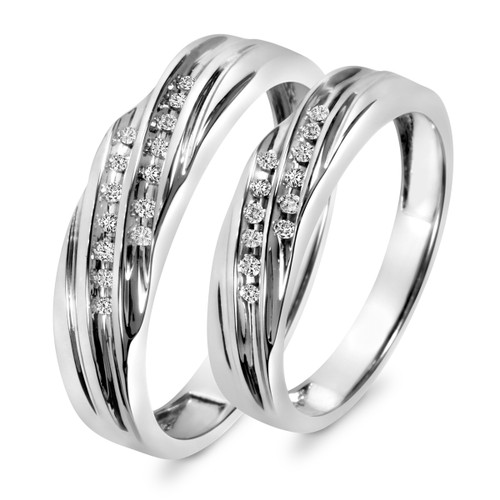 Photo of Adalyn 1/7 ct tw. Diamond His and Hers Matching Wedding Band Set 10K White Gold [WB519W]