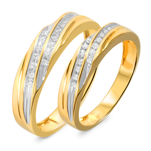 Photo of Adalyn 1/7 ct tw. Diamond His and Hers Matching Wedding Band Set 10K Yellow Gold [WB519Y]