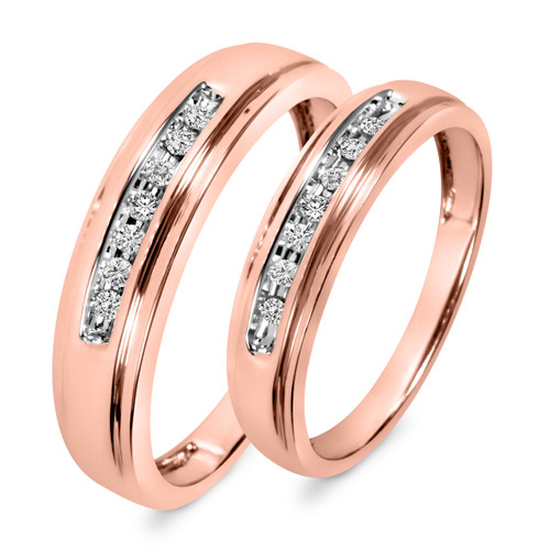 Photo of Effete 1/6 ct tw. Diamond His and Hers Matching Wedding Band Set 10K Rose Gold [WB521R]