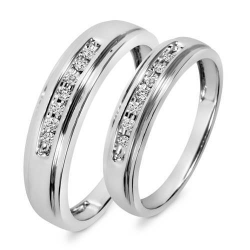 Photo of Effete 1/6 ct tw. Diamond His and Hers Matching Wedding Band Set 10K White Gold [WB521W]