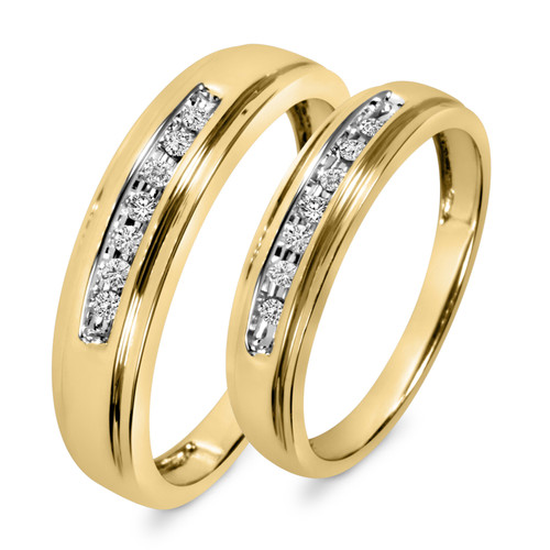 Photo of Effete 1/6 ct tw. Diamond His and Hers Matching Wedding Band Set 10K Yellow Gold [WB521Y]