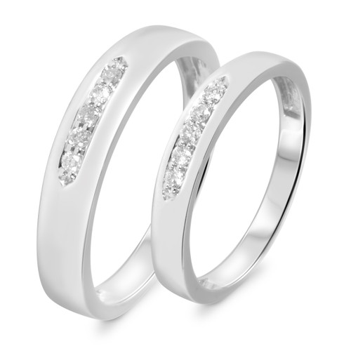 Photo of Amor 1/5 ct tw. Diamond His and Hers Matching Wedding Band Set 14K White Gold [WB522W]