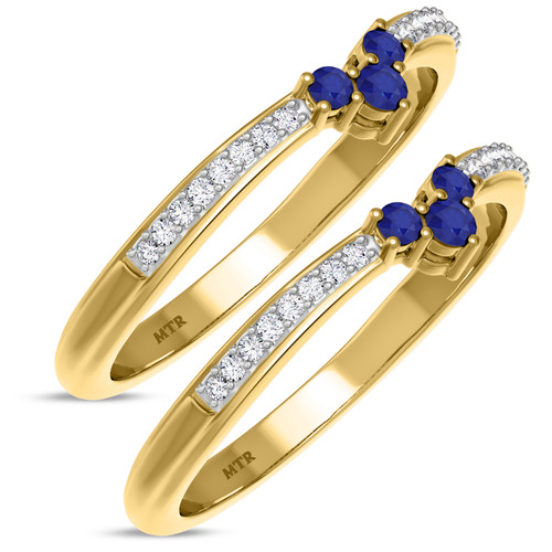 Photo of Abilia 1/3 CT. T.W. Sapphire and Diamond Same Sex Ladies Band Set 10K Yellow Gold [WL877Y]