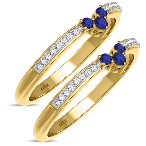 Photo of Abilia 1/3 CT. T.W. Sapphire and Diamond Same Sex Ladies Band Set 14K Yellow Gold [WL877Y]