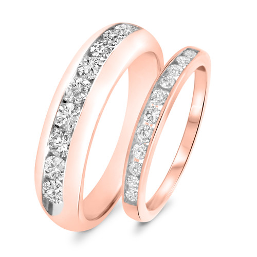 Photo of Bonny 1 1/4 ct tw. Diamond His and Hers Matching Wedding Band Set 10K Rose Gold [WB533R]