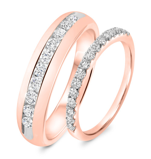 Photo of Luna 7/8 ct tw. Diamond His and Hers Matching Wedding Band Set 10K Rose Gold [WB535R]