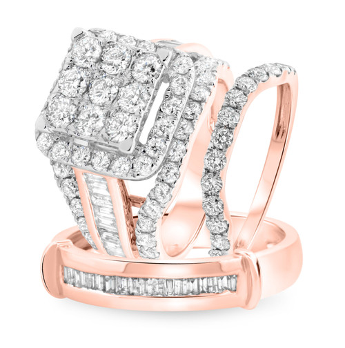 Photo of Mira 3 7/8 ct tw. Princess Diamond Matching Trio Ring Set 14K Rose Gold [BT409R-C000]