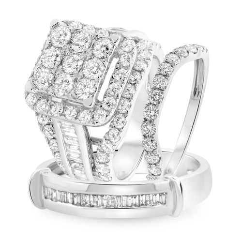 Photo of Mira 3 7/8 ct tw. Princess Diamond Matching Trio Ring Set 10K White Gold [BT409W-C000]