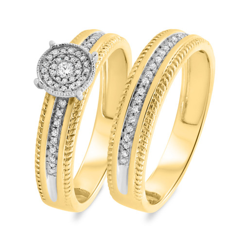Photo of Zuri 1/5 ct tw. Round Diamond Bridal Ring Set 10K Yellow Gold [BR424Y-C030]