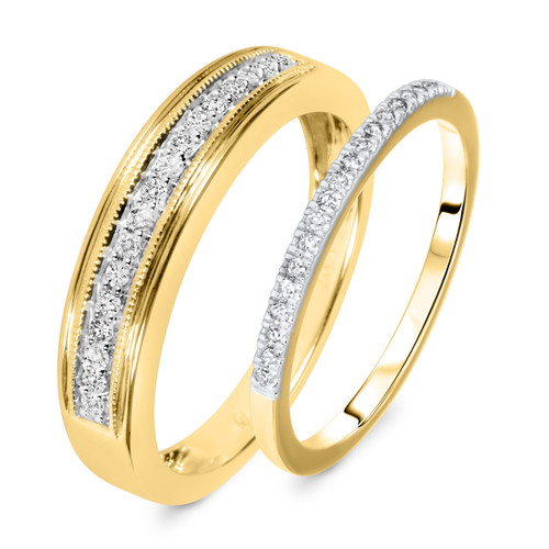 Photo of Calla 1/4 ct tw. Diamond Wedding Band Set 10K Yellow Gold [WB551Y]