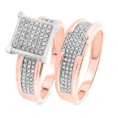 Photo of Affy 3/8 ct tw. Princess Diamond Bridal Ring Set 10K Rose Gold [BR426R-C028]