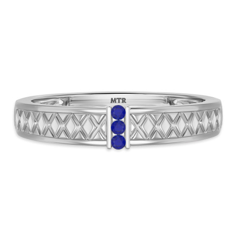 Photo of Manuka 1/10 CT. T.W. Sapphire and Diamond Mens Wedding Band  14K White Gold [BT867WM]