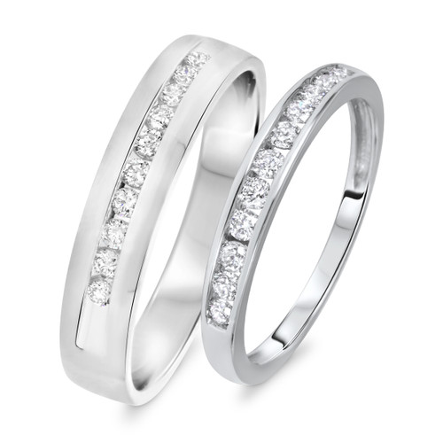 Photo of Darla 1/2 ct tw. Diamond His and Hers Matching Wedding Band Set 10K White Gold [WB563W]