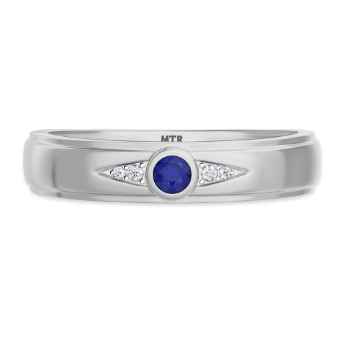 Photo of Clema 1/8 CT. T.W. Sapphire and Diamond Mens Wedding Band 10K White Gold [BT868WM]