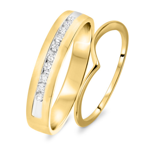 Photo of Serenity 1/4 ct tw. Diamond His and Hers Matching Wedding Band Set 14K Yellow Gold [WB566Y]